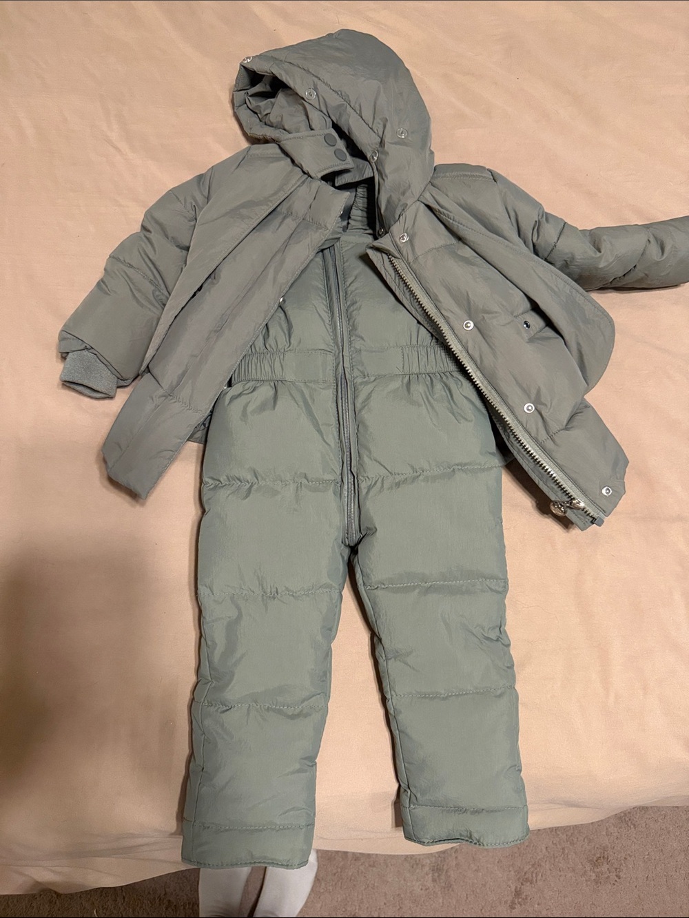 Kids Puffer Snow Suit in Sage Green - Insulated Two-Piece Set